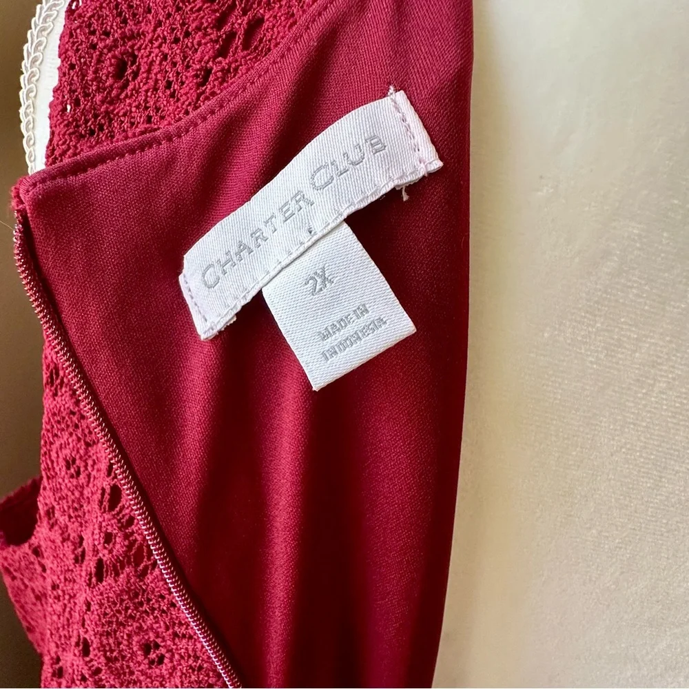 Charter Club Burgundy Lace Midi Dress Crochet Lace Flowers Boho Chic Witchy Vibe